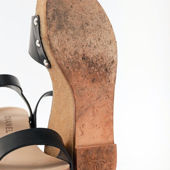 Chanel Black Leather Platform Wedge Sandals - Picture 5 of 9